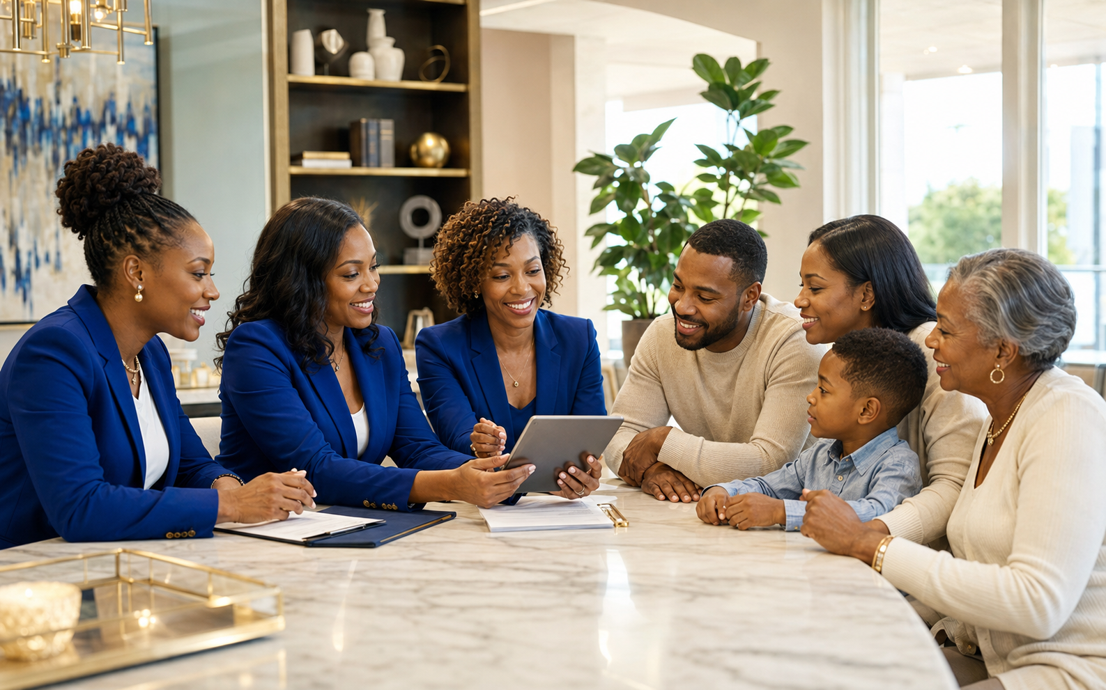 Empress Elite professionals helping a multigenerational family discuss protection and legacy planning